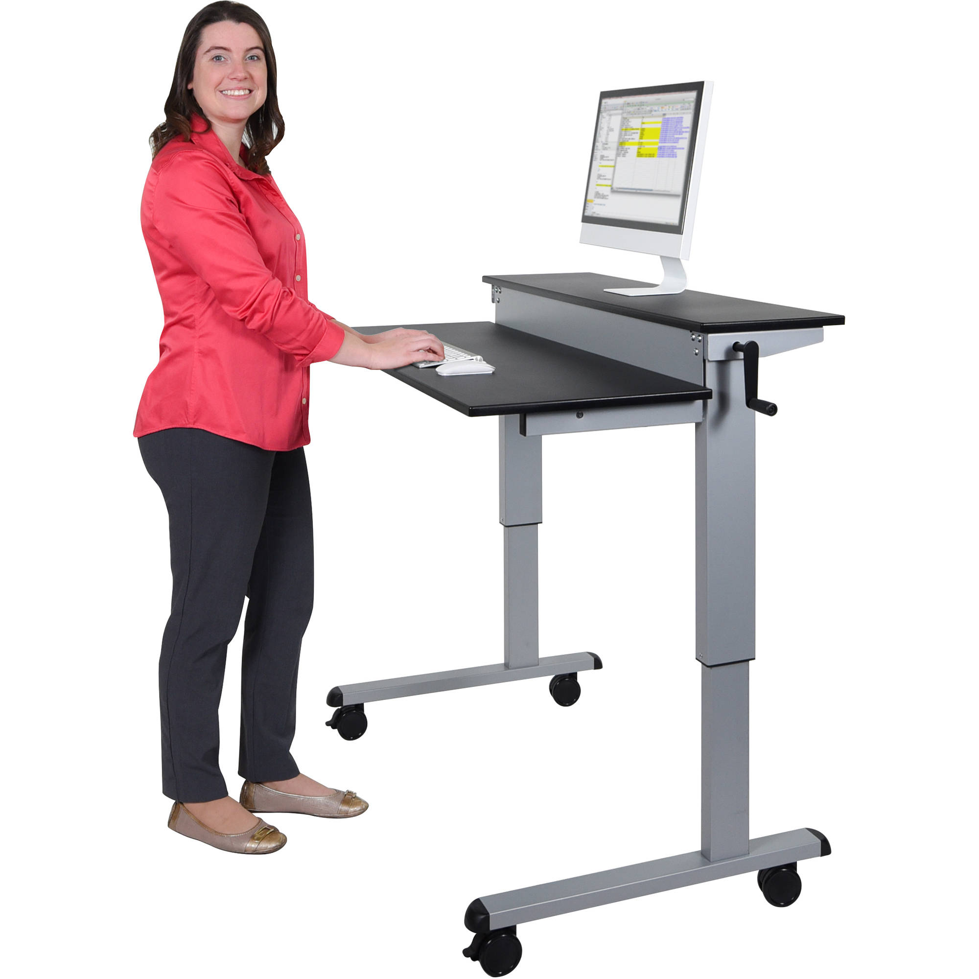 Luxor 48 Split Level Crank Adjule Stand Up Desk Black Silver Frame