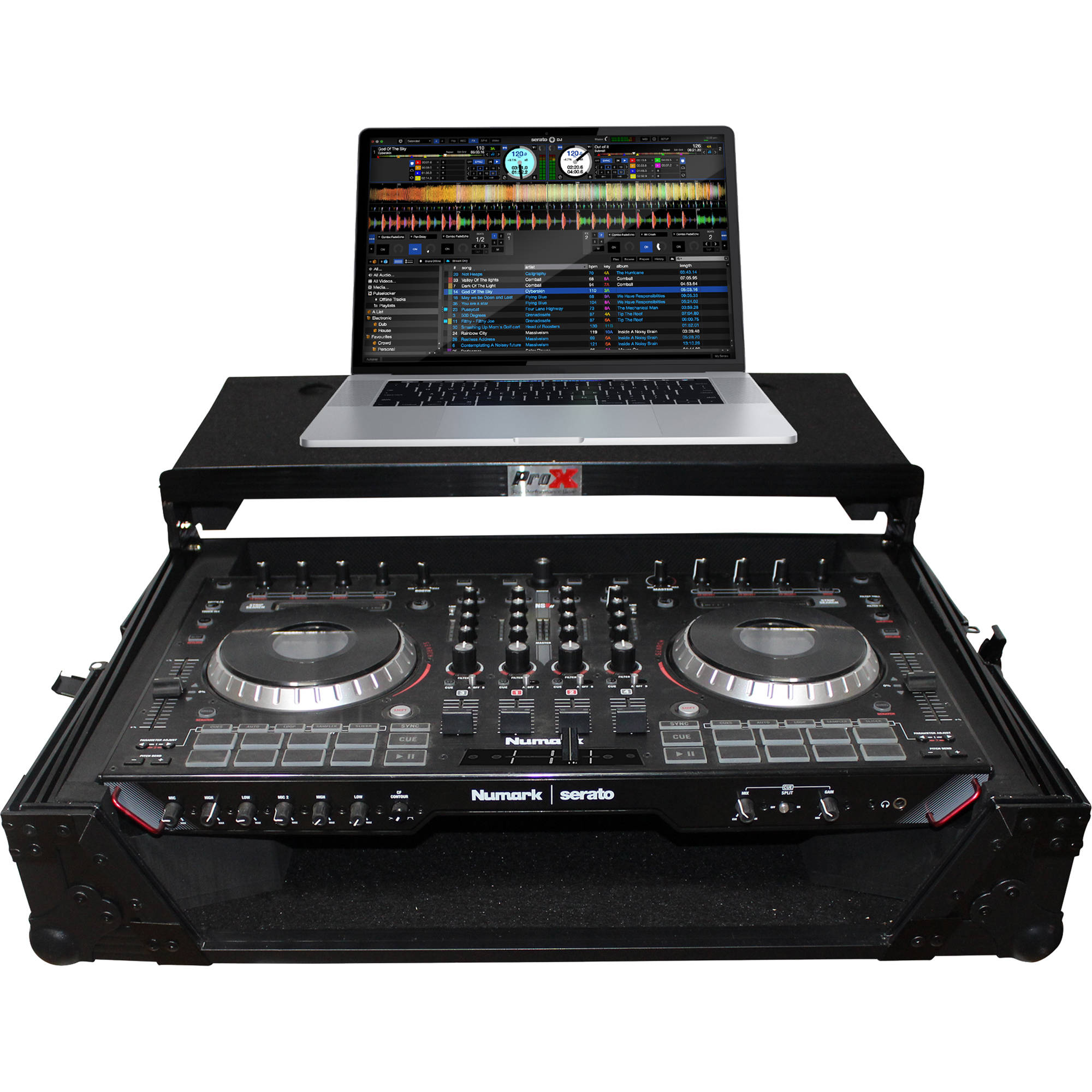 Prox Flight Case For Numark Ns6ii Controller With Laptop Shelf Black On