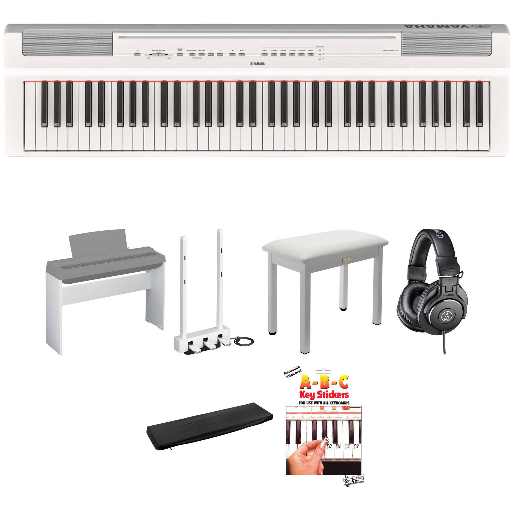 Yamaha P 121 73 Key Digital Piano Home Studio Deluxe Kit White