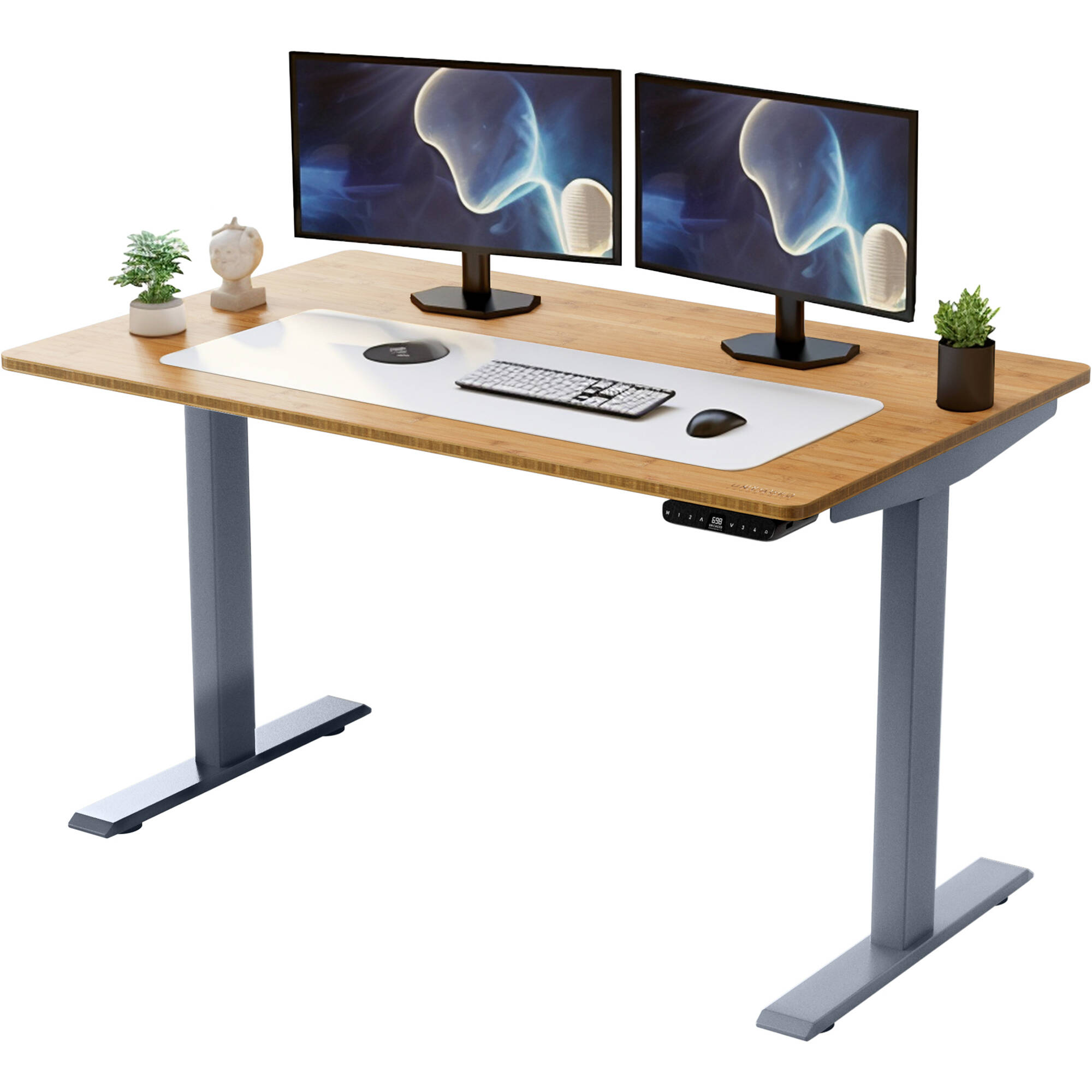 Photo 1 of ***TOP OF THE DESK, NO LEGS*** Uncaged Ergonomics Rise Up Electric Adjustable Height Sit/Stand Desk (Gray Frame, Natural Bamboo Desktop)