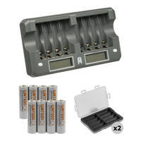 Watson 8-Bay Rapid Charger with MX AA and CX AA Rechargeable Battery Kit