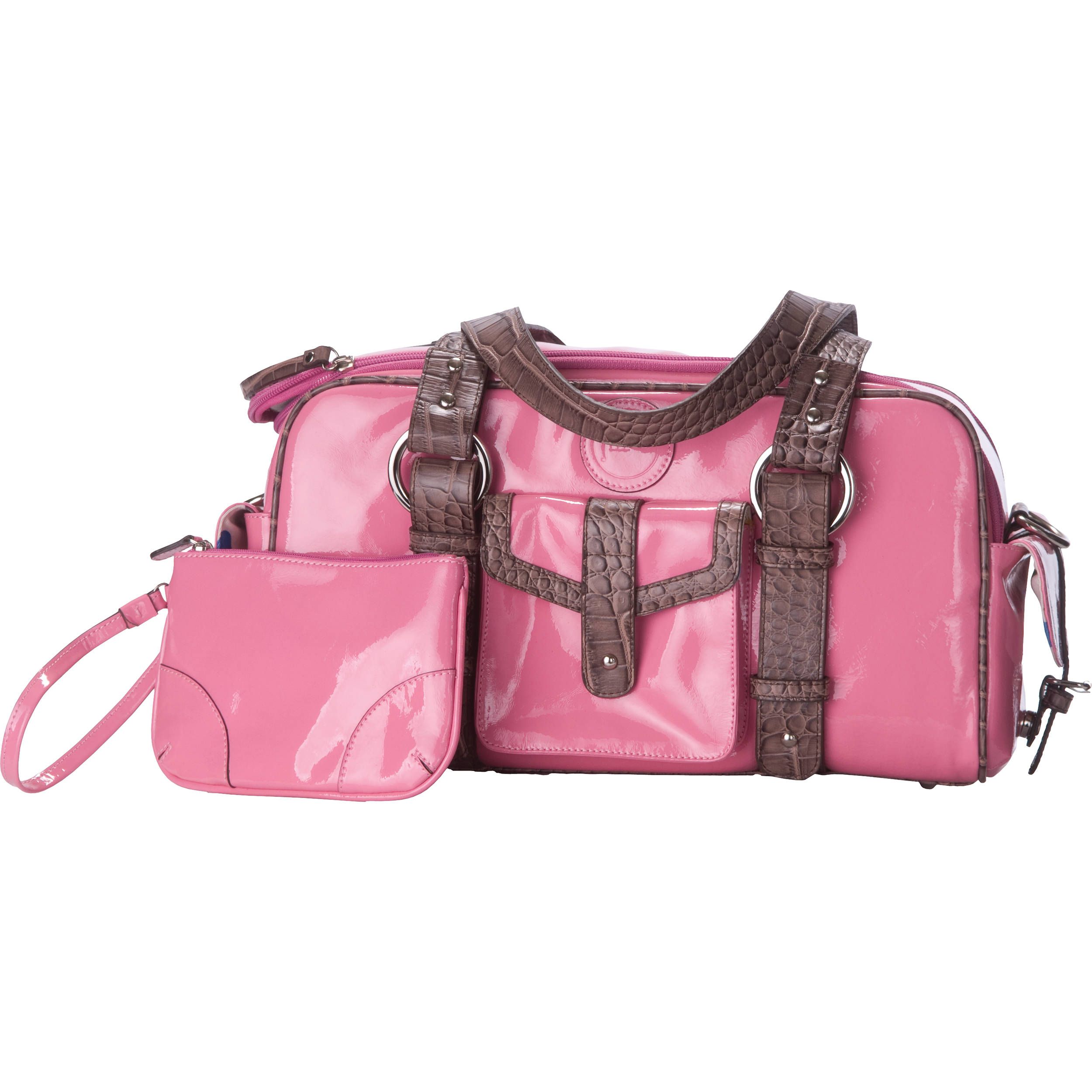 Jill E Designs Small Camera Bag Pink With Brown Trim