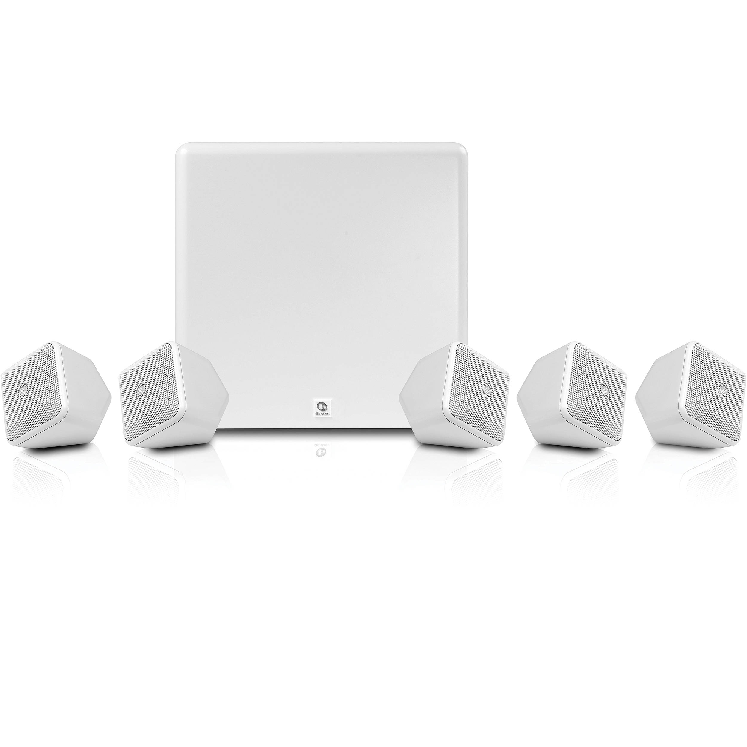 white 5.1 surround sound speakers