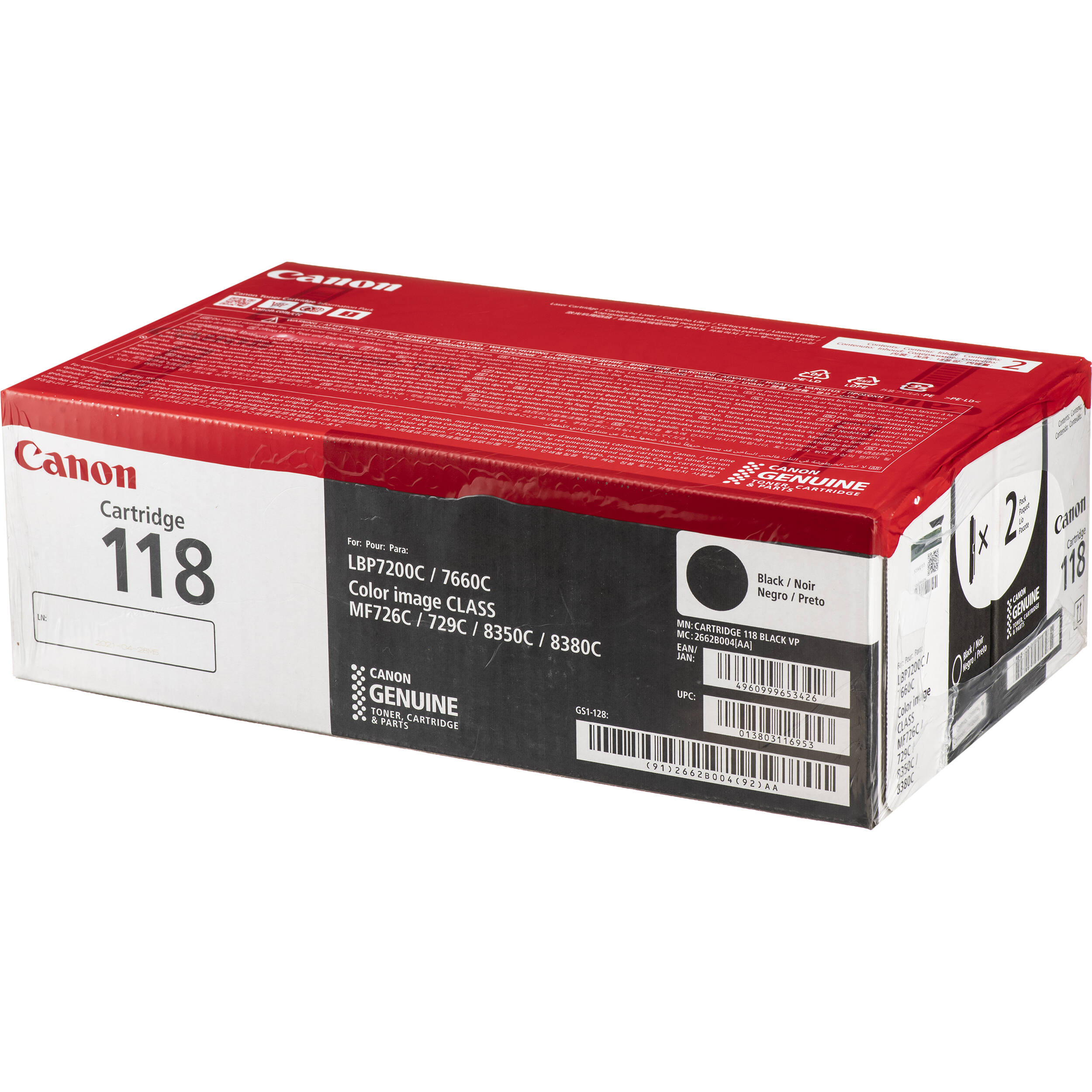 Canon 118 Black Laser Cartridge 2 Pack 2662b004 B H Photo Video