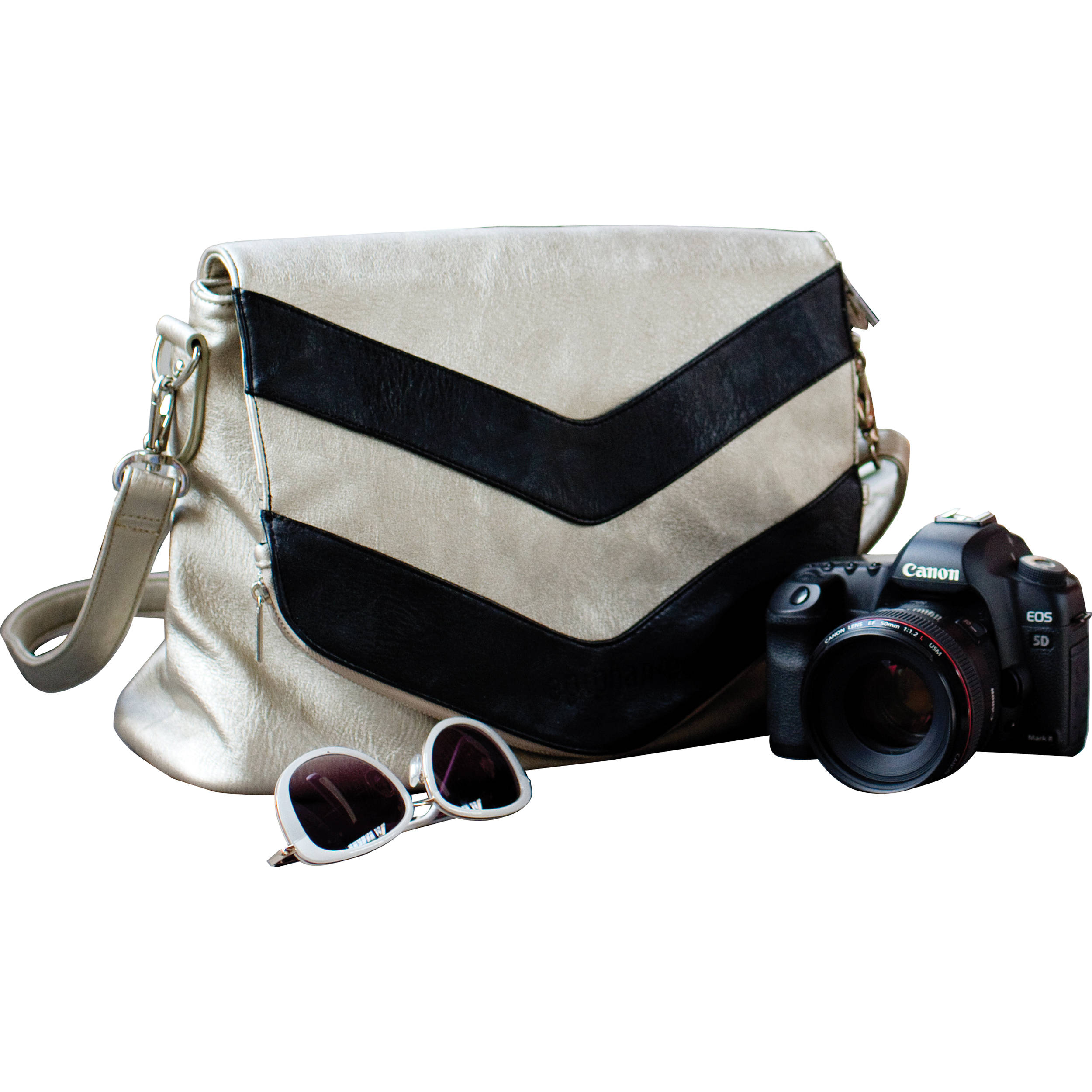 Epiphanie Charlotte Shoulder Bag Metallic Chevron With Gray Interior Epiphanie Charlotte Shoulder Bag Metallic Chevron With Gray Interior