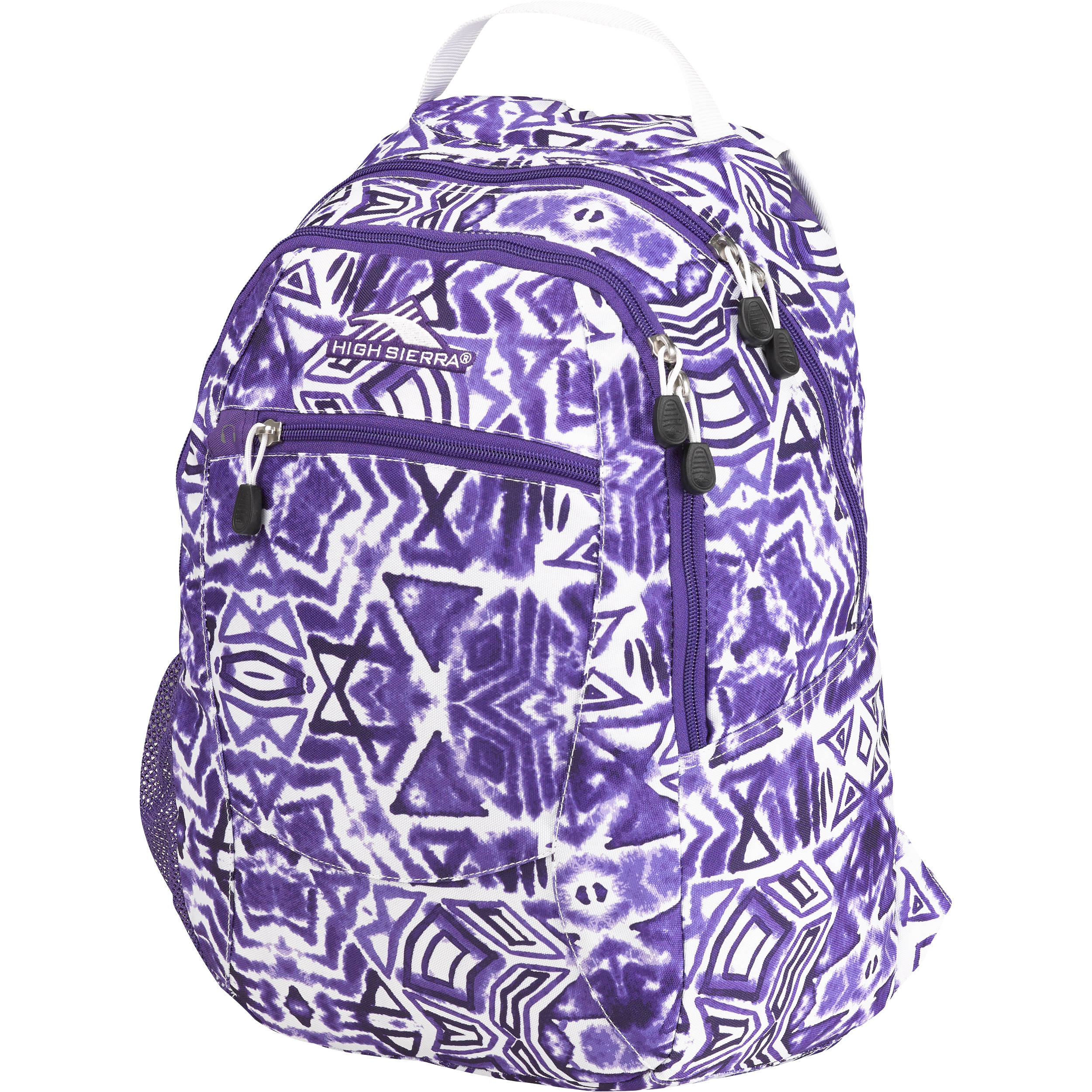 purple and white backpack