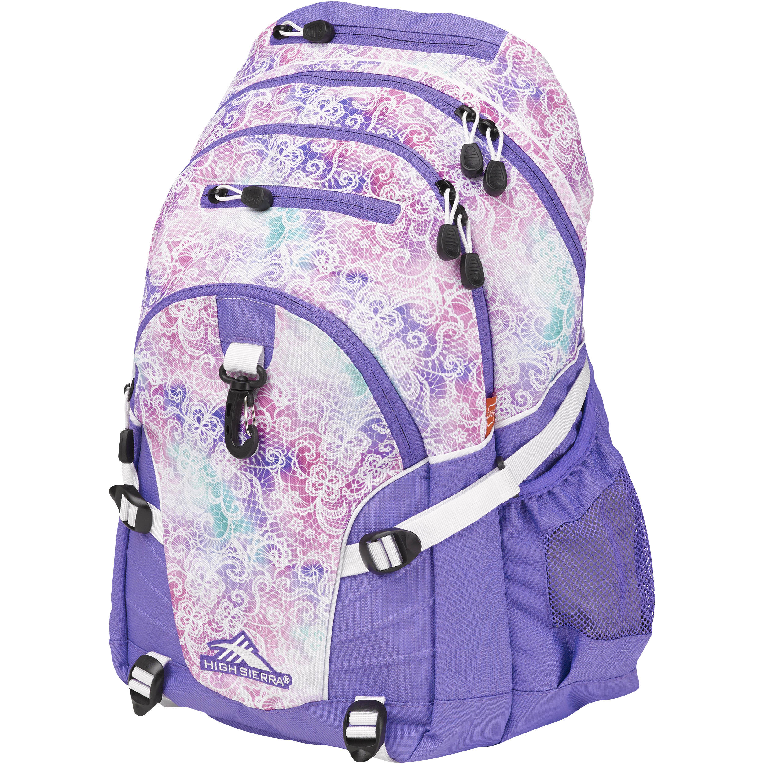 purple and white backpack