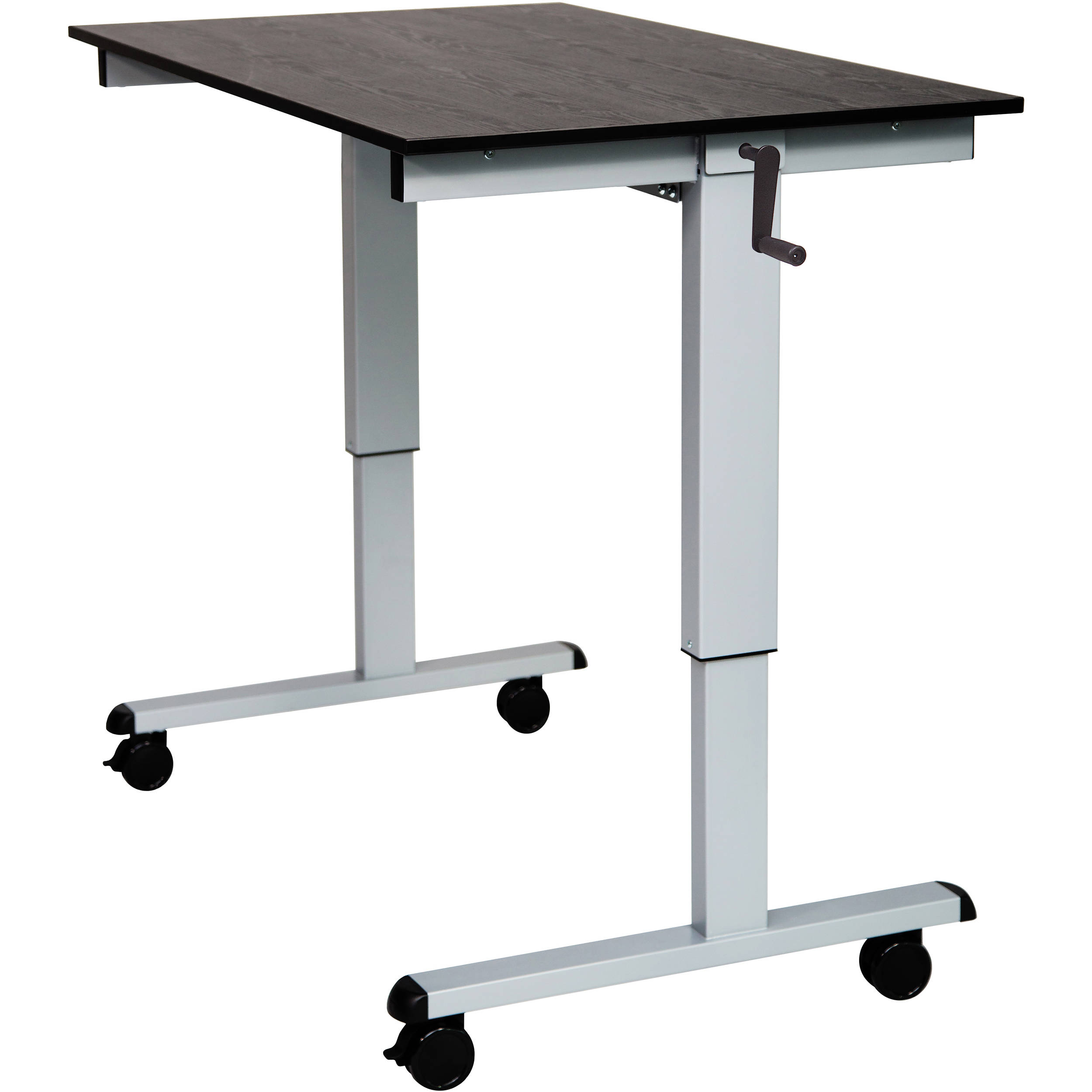 Luxor 48 Crank Adjule Stand Up Desk Black Oak Silver Frame