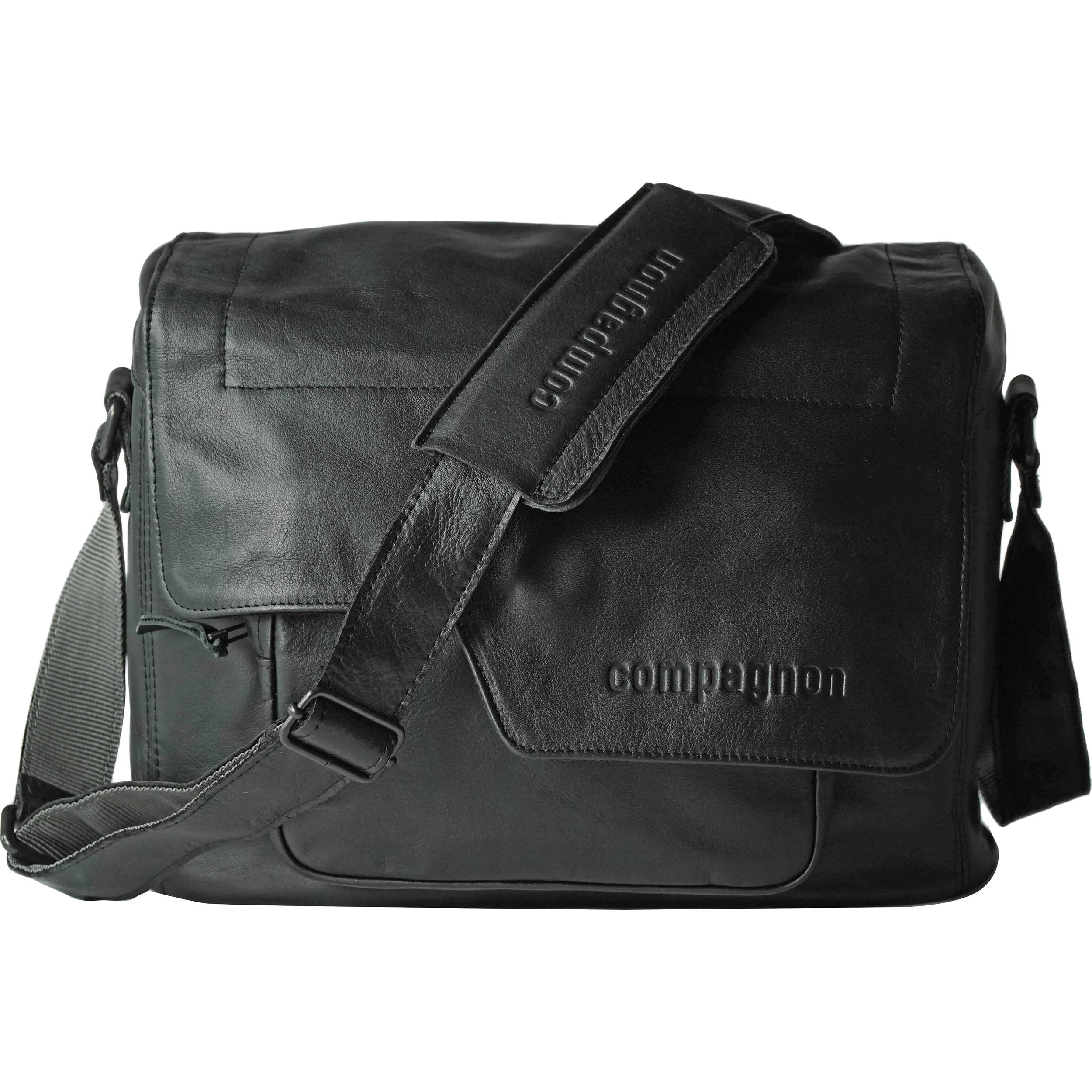 black leather camera bag