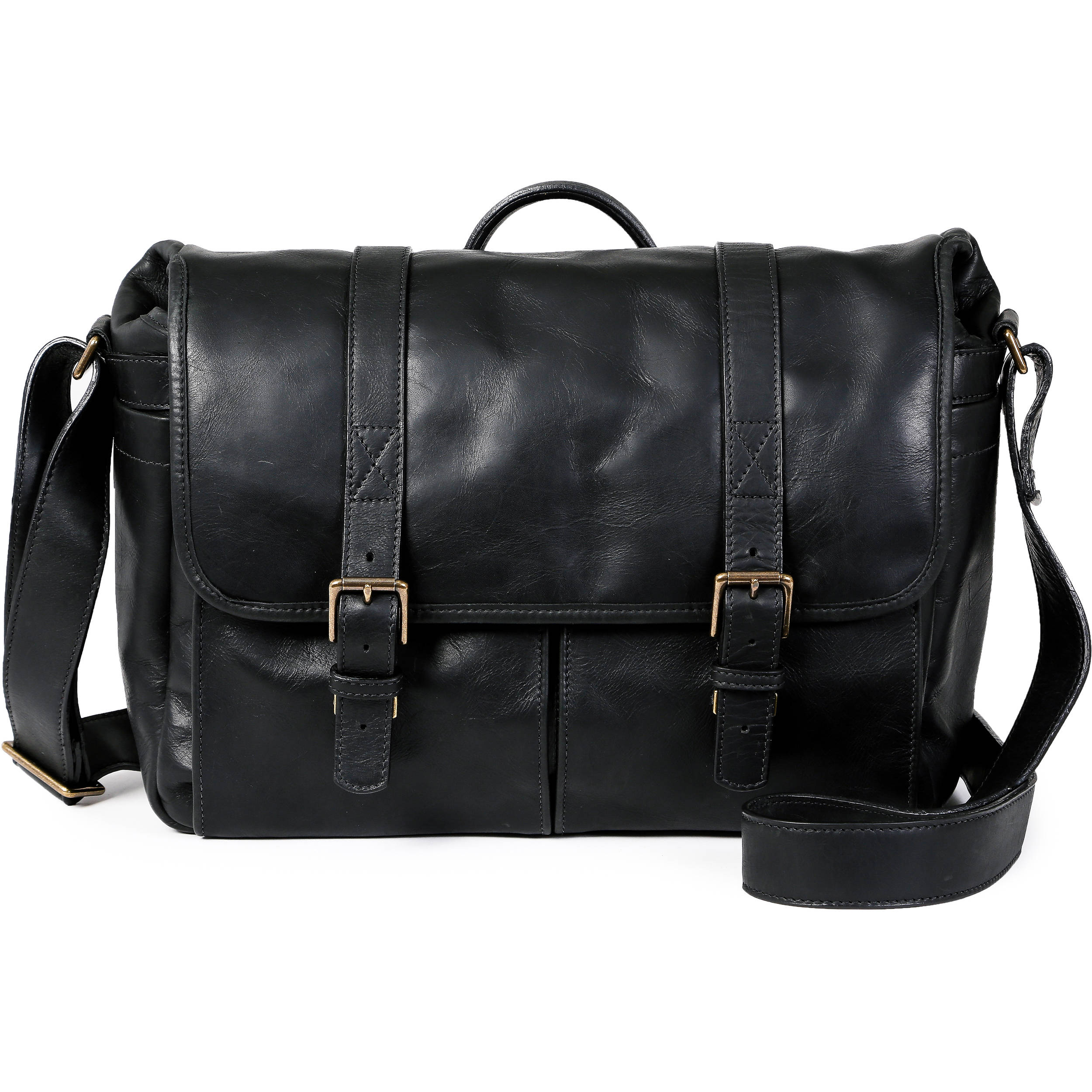 black leather laptop messenger bag