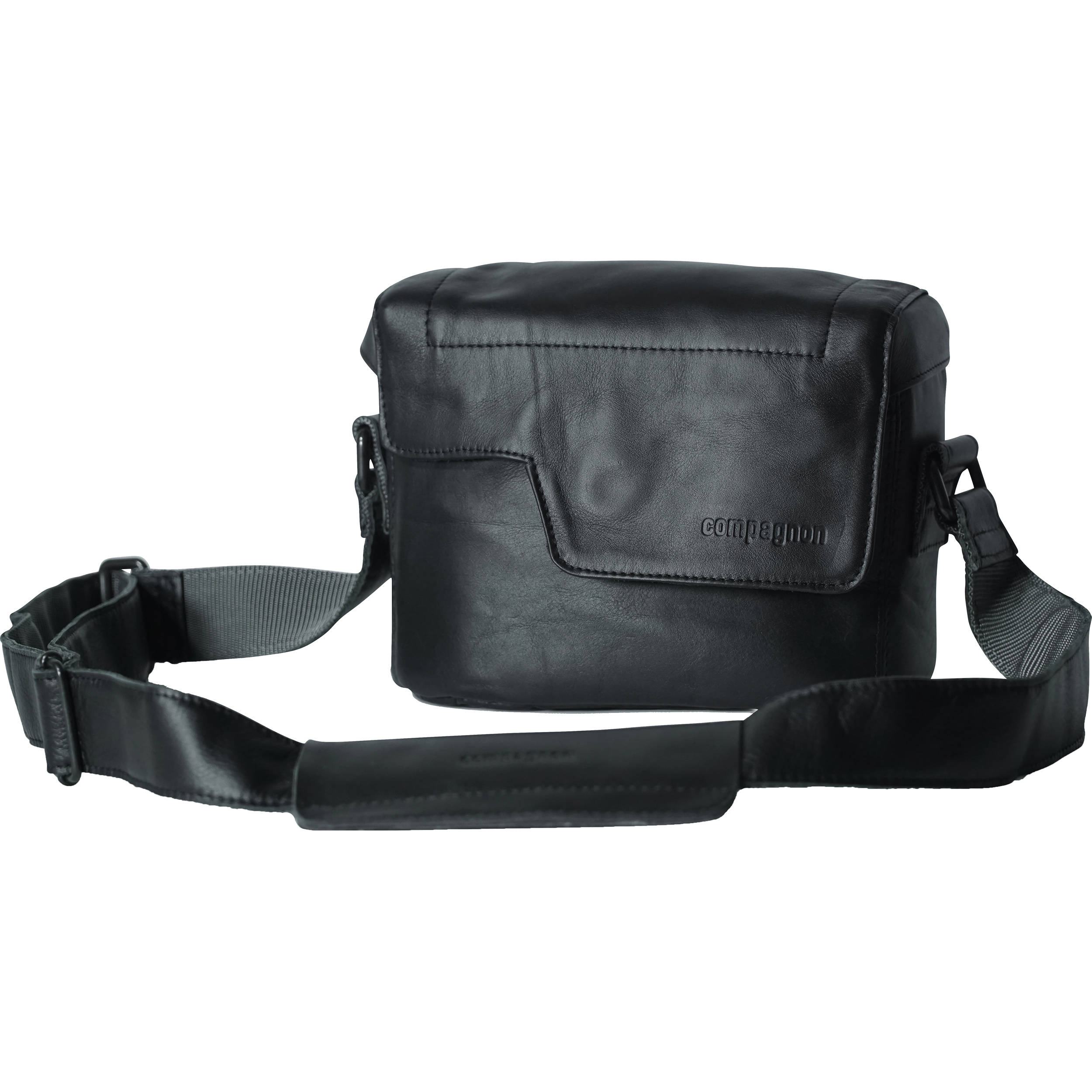 black leather camera bag