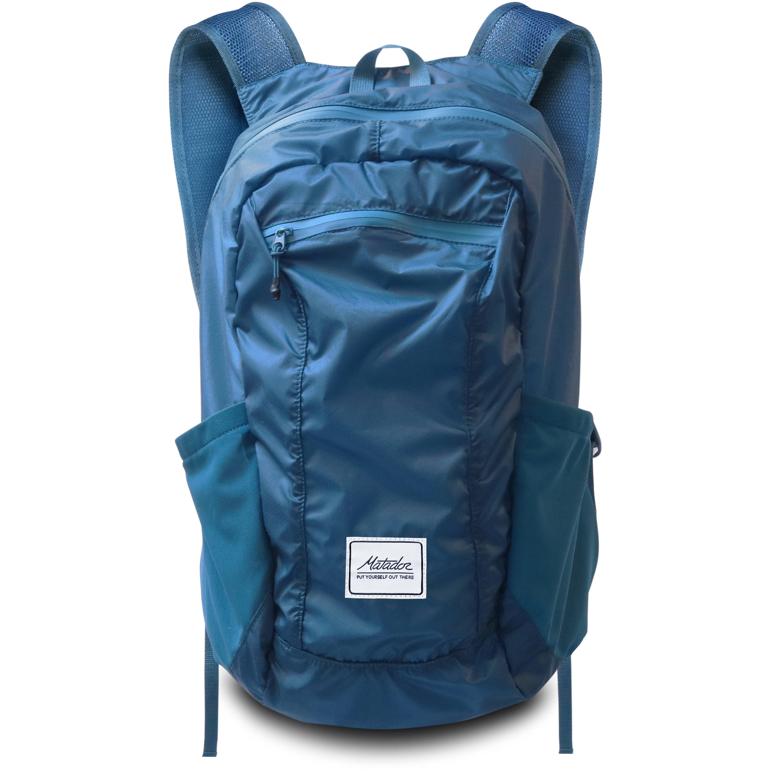 teal and gray backpack