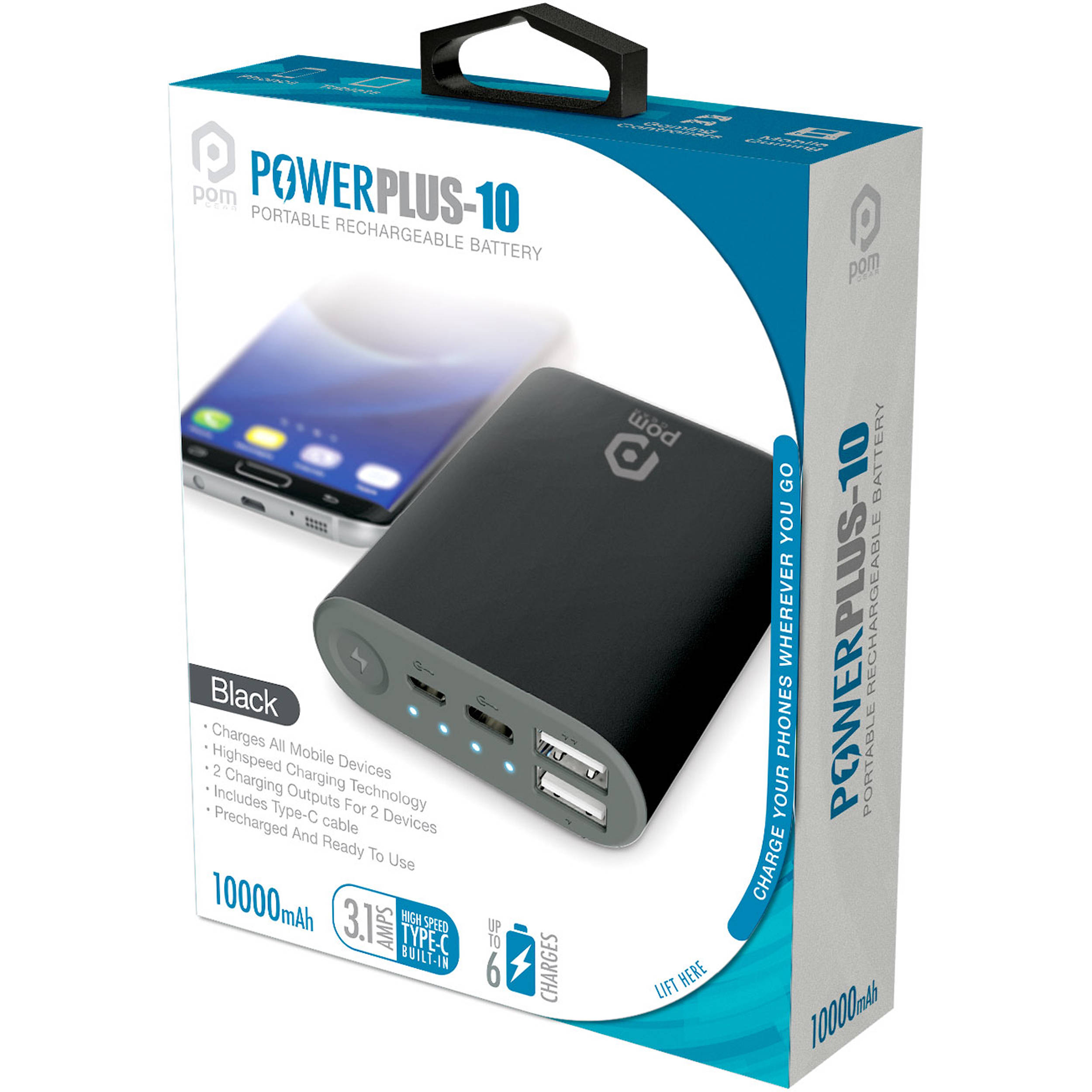 Pom Gear Power Plus 10 Portable 10 000mah Battery P2g 5010 Bk