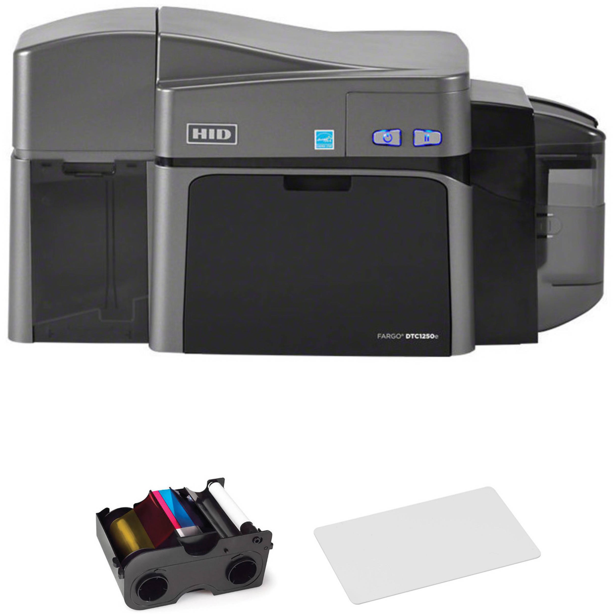 Photo 1 of Fargo DTC1250e Dual-Sided ID Card Printer with YMCKO Ribbon and 500 Cards Kit