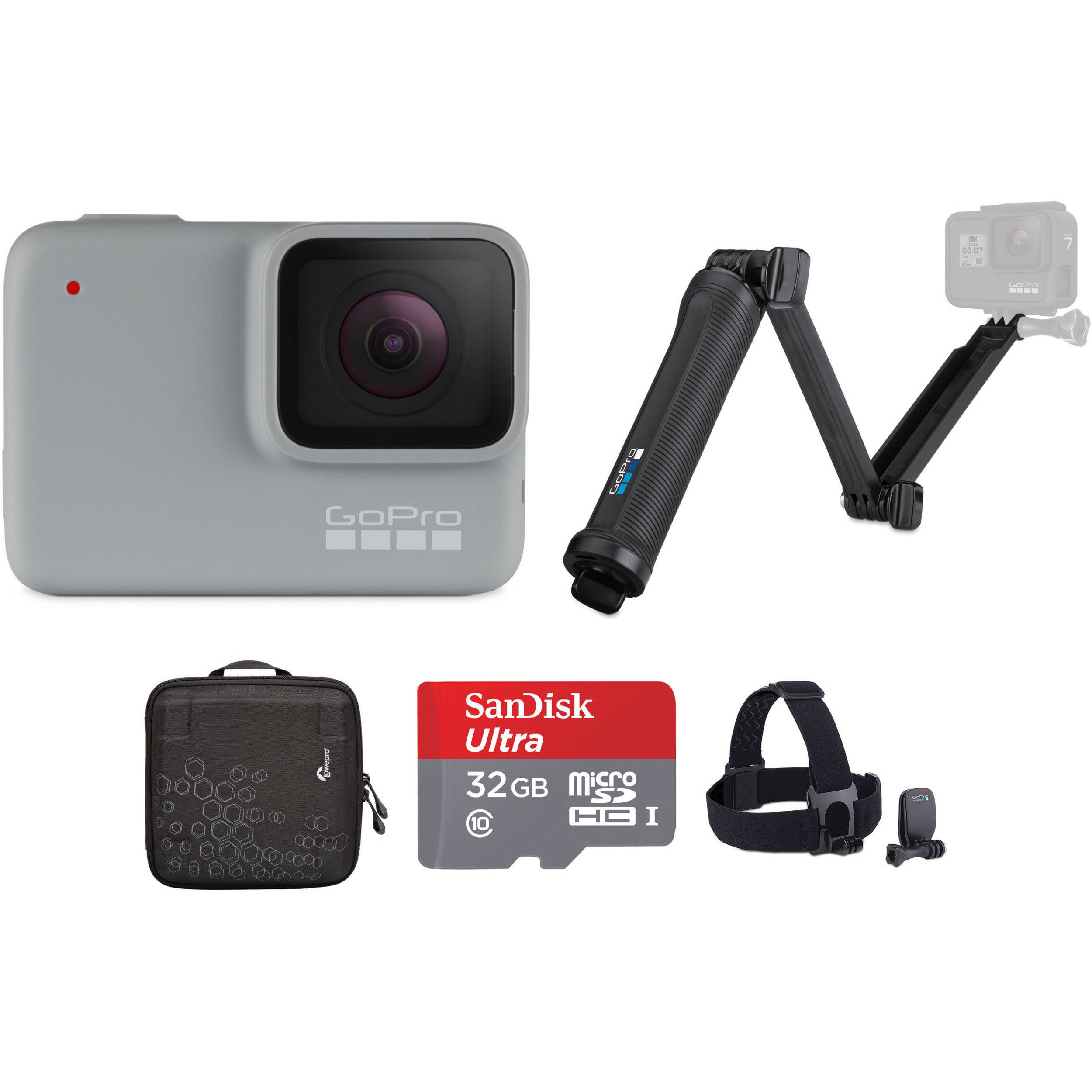 Gopro Hero7 White With 3 Way Grip Head Strap 32gb Card And