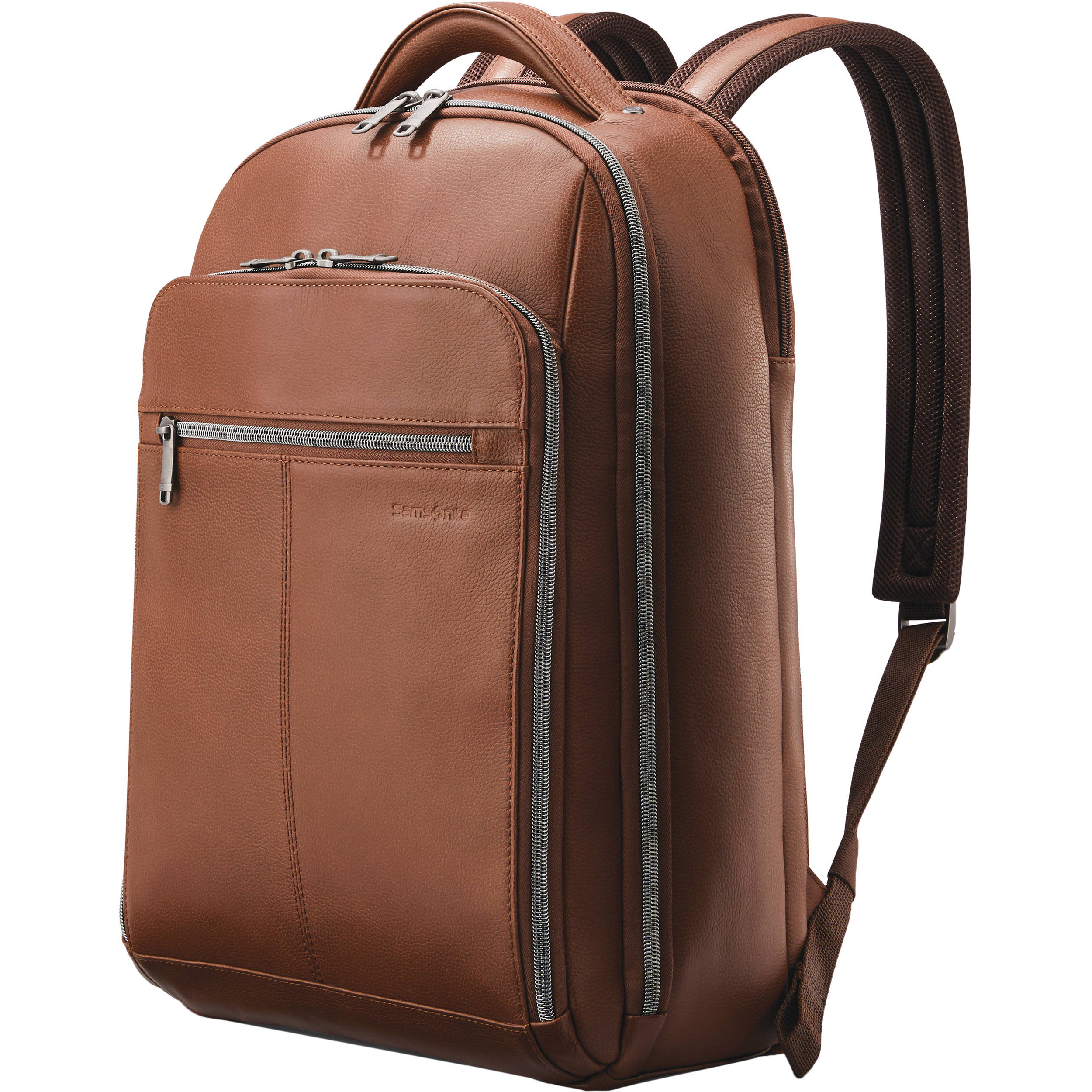 cognac leather backpack