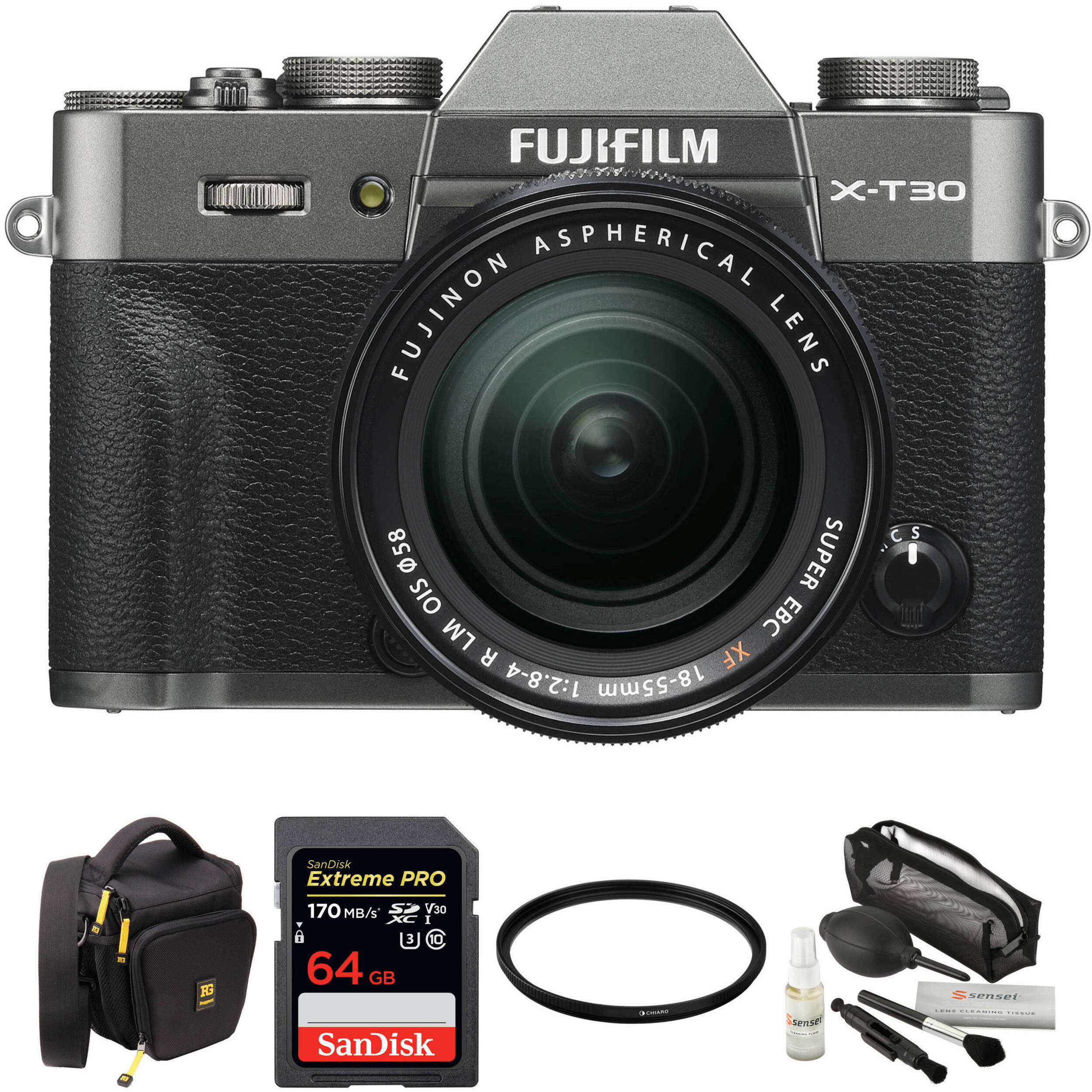 Fujifilm X T30 Mirrorless Digital Camera With 18 55mm Lens And Accessories Kit Charcoal Silver