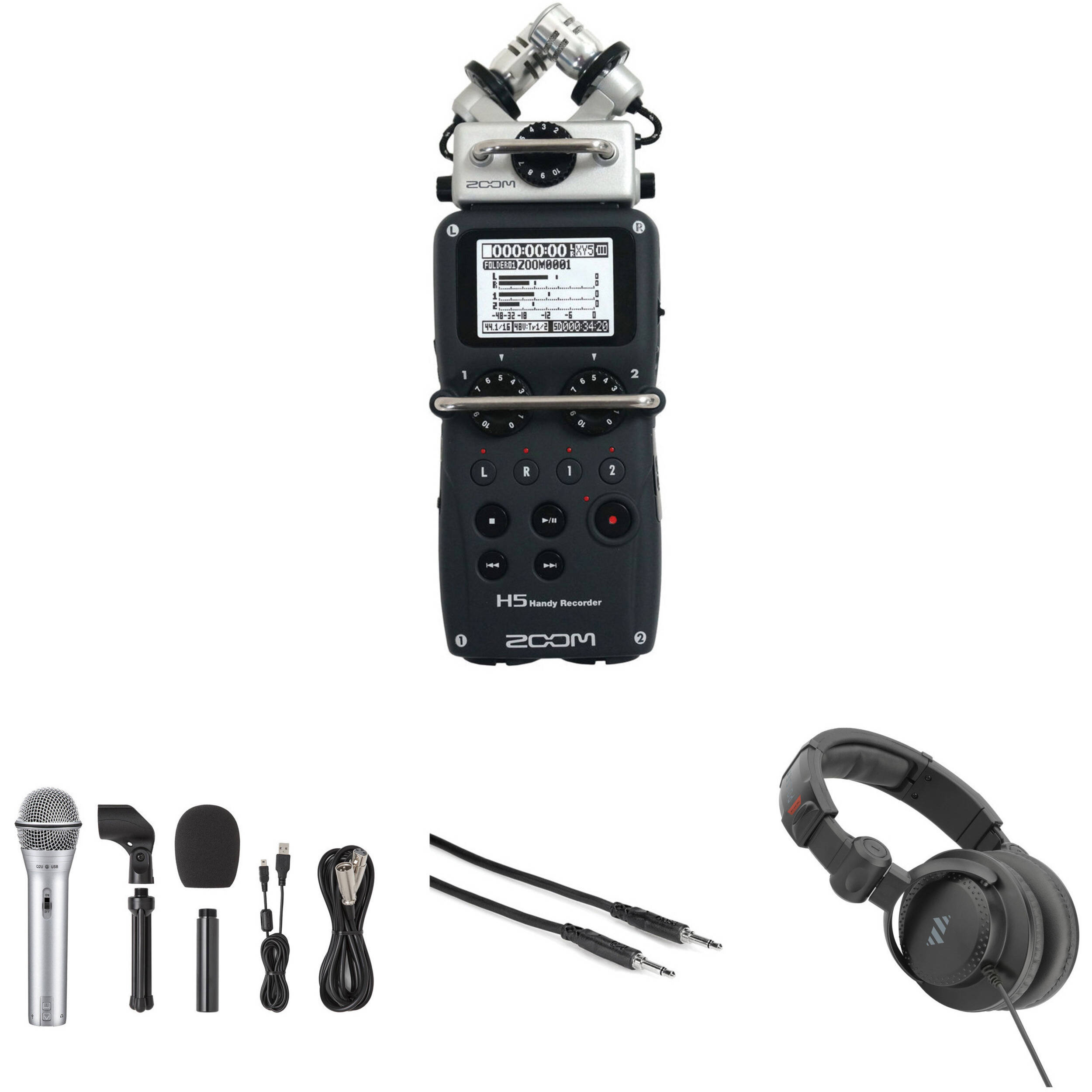 Zoom H5 Four-Track Portable Recorder with Samson headphones
