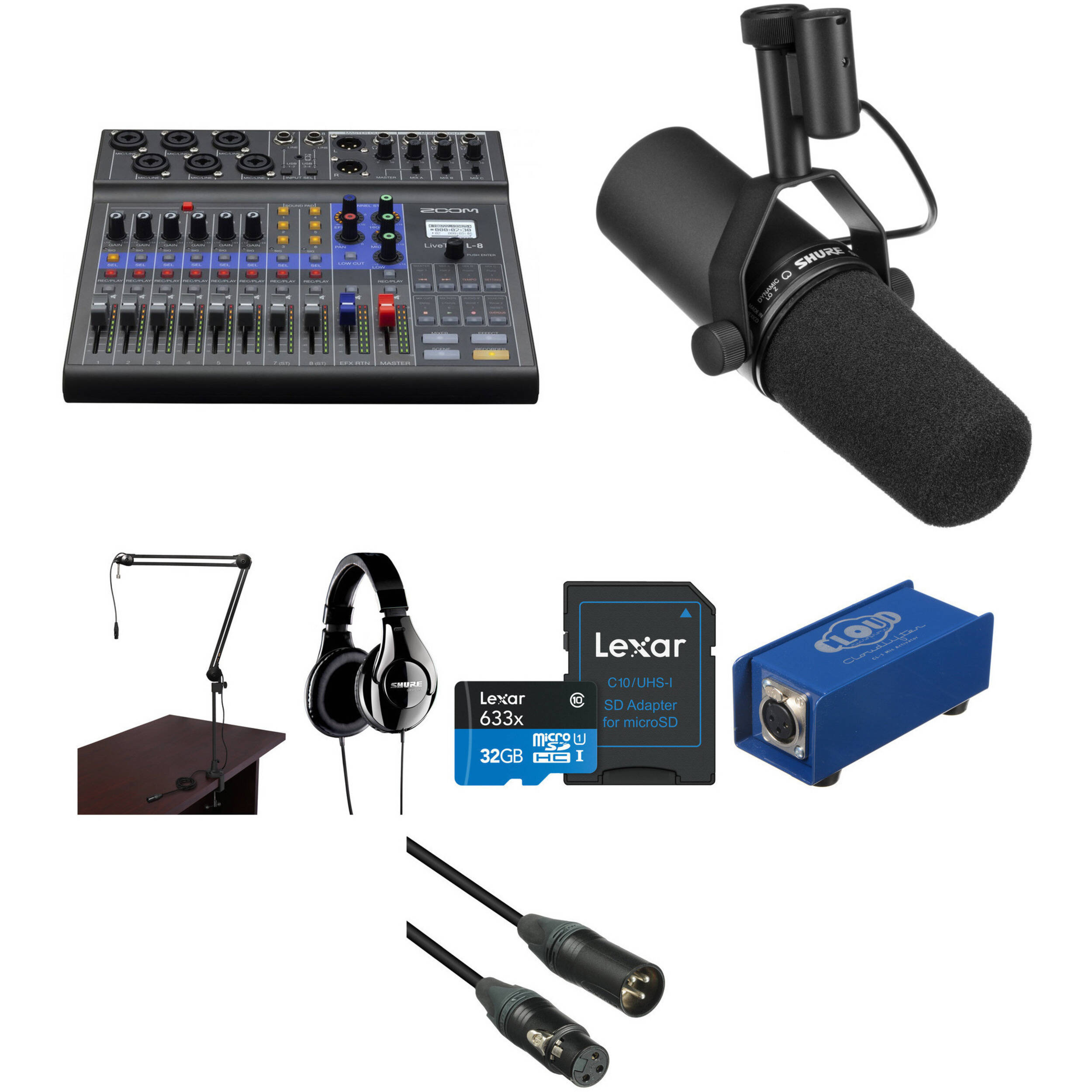 Zoom Livetrak L 8 Solo Podcast Kit With Shure Sm7b Microphone