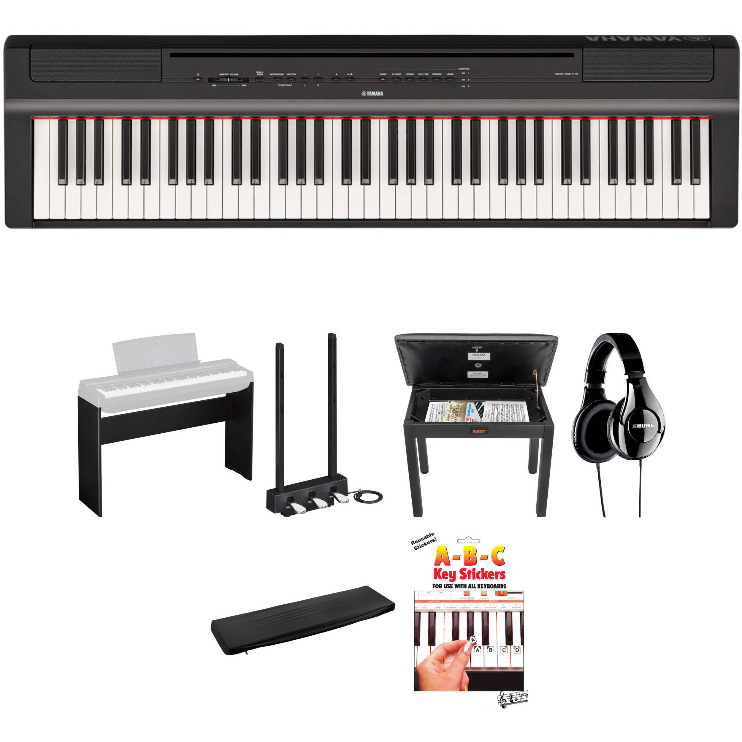 Yamaha P 121 73 Key Digital Piano Home Studio Deluxe Kit Black