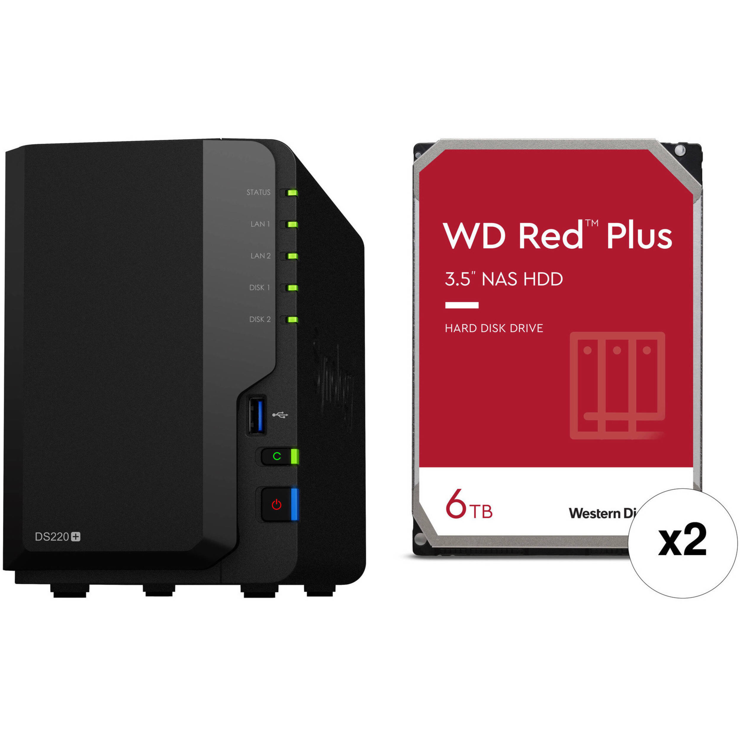 Synology 12tb Diskstation Ds220 2 Bay Nas Enclosure Kit With Wd