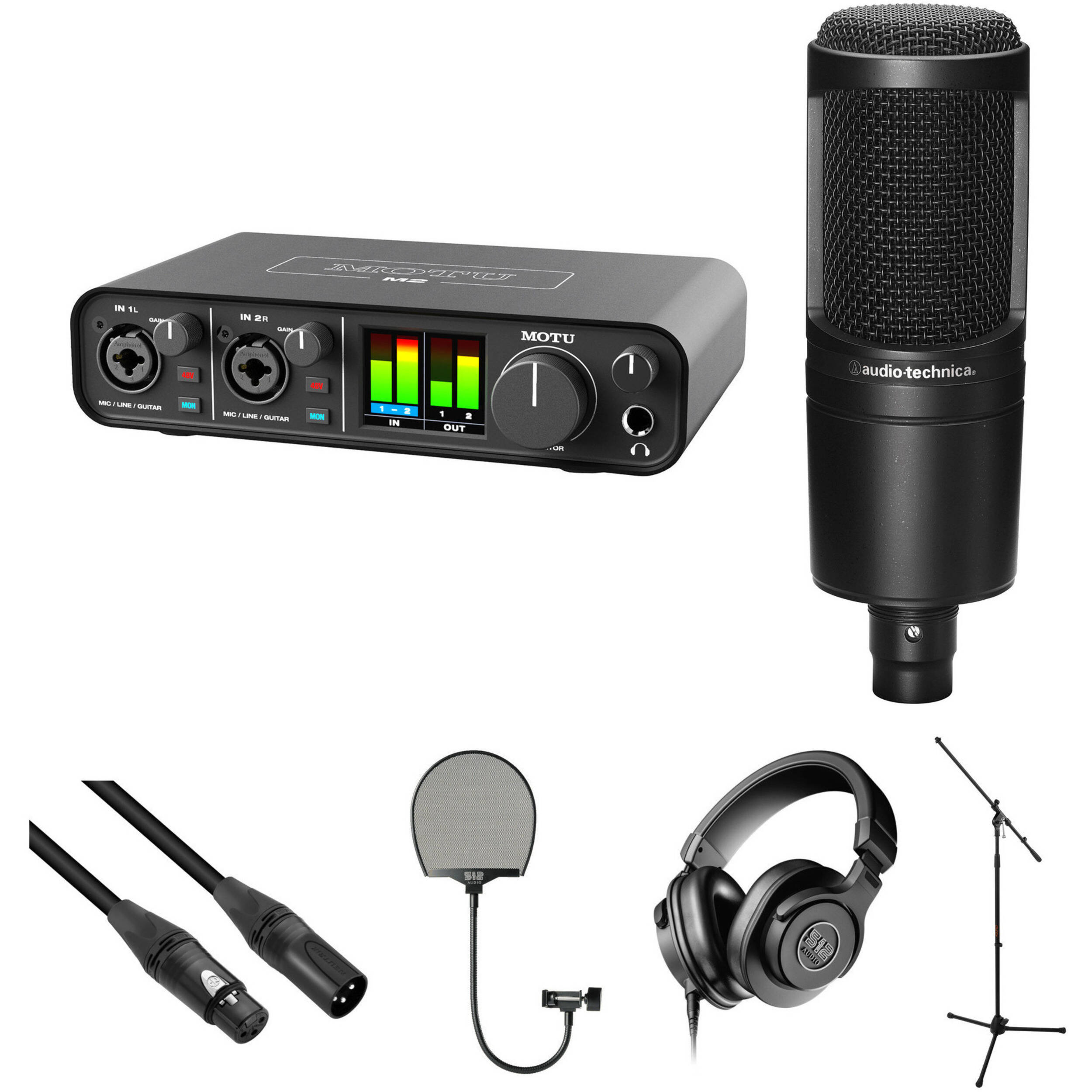 Motu M2 Home Recording Kit With Audio Technica At2020 Condenser