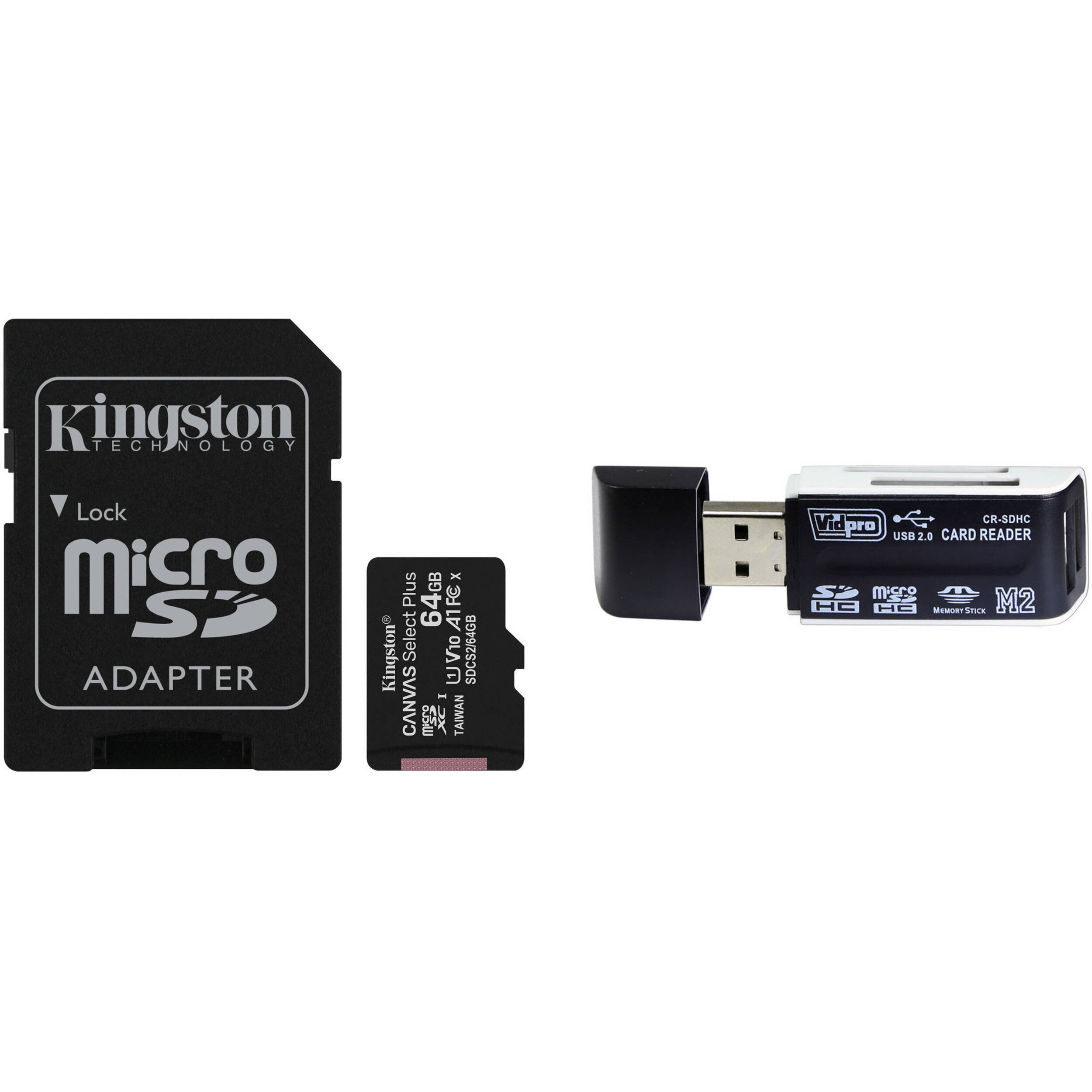 Photo 1 of Kingston 64GB Canvas Select Plus UHS-I microSDXC Memory Card with SD Adapter and 4-in-1 Card Reader