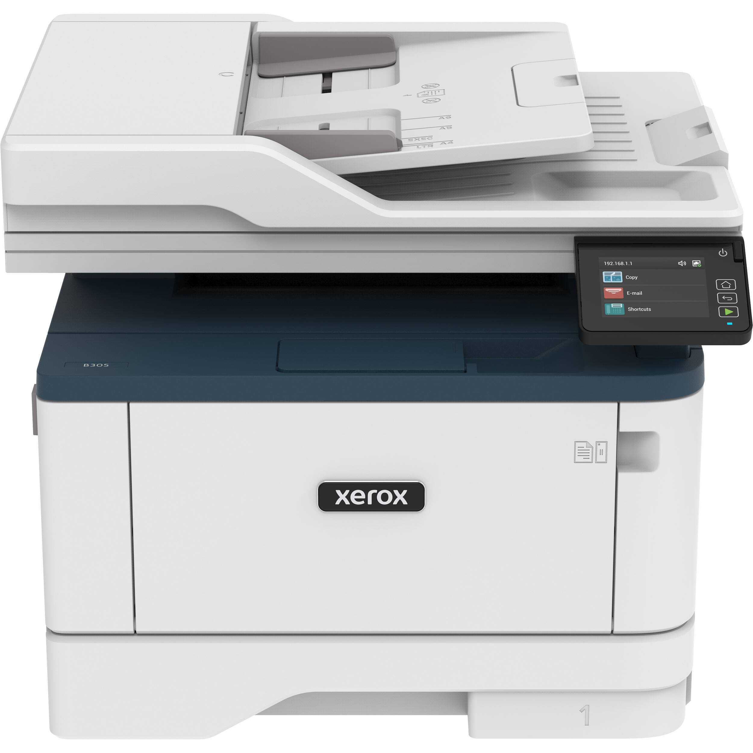 Xerox b305dni | a4 črnobela laserska večnamenska naprava | 38 str min | usb lan wi-fi | duplex | tiskalnik skener kopirni stroj 1 Xerox b305dni črnobela laserska večnamenska naprava sprednji pogled