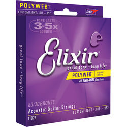 Elixer Bronze Wrap Wire Acoustic Guitar Strings Nanoweb Coating Light 1 Set