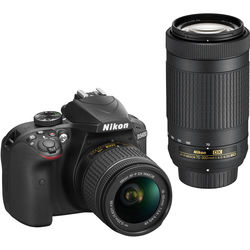 Nikon D3400 DSLR Camera with 18-55mm and 70-300mm Lenses (Black, Refurbished)