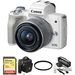Canon EOS M50 Mirrorless Digital Camera with 15-45mm Lens and Accessory Kit (White)