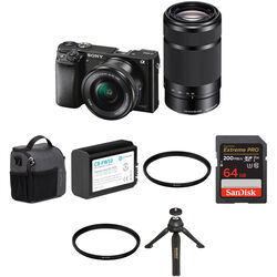 Sony Alpha a6000 Mirrorless Digital Camera with 16-50mm and 55-210mm Lenses with Free Accessories Kit (Black)