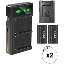 GVM 2 x NP-F970 6600mAh Batteries with Dual Charger and V-Mount Adapter (2-Pack)