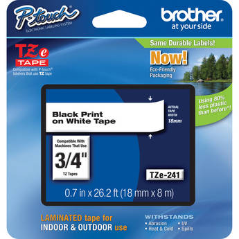 Brother TZe241 Laminated Tape for P-Touch Labelers (Black on White, 3/4" x 26.2')