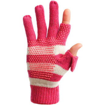 Freehands Women's Stripe Wool Knit Gloves (Pink)