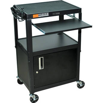 Luxor Adjustable Height Steel A/V Cart with Keyboard Shelf and Cabinet (Black)