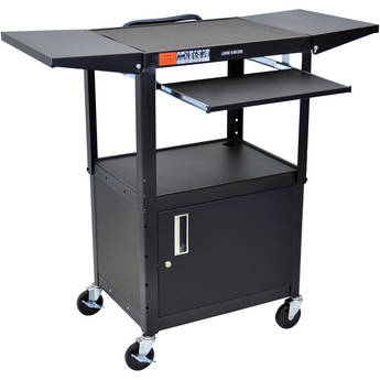 Luxor Adjustable Height Steel A/V Cart with Keyboard Shelf, Drop Leaf Shelves, and Cabinet (Black)