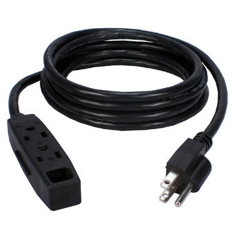 QVS 3-Outlet 3-Prong Power Extension Cord (16 AWG, Black, 15')