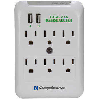 Comprehensive Wall Mount 6-Outlet Surge Protector with Dual USB Ports
