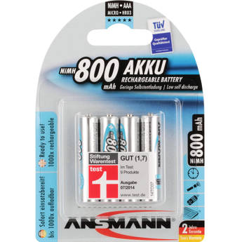 Ansmann maxE AAA Rechargeable NiMH Batteries (1.2V, 800mAh, 4-Pack)