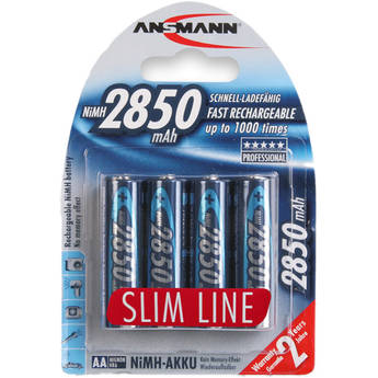 Ansmann AA Slimline Rechargeable NiMH Batteries (1.2V, 2850mAh, 4-Pack)