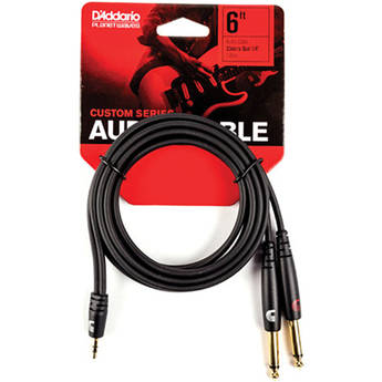 D'Addario Custom Series 1/8" Stereo Plug to Dual 1/4" Plugs Audio Cable (6')