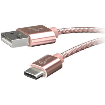POM GEAR USB Type-C Male to USB Type-A Male Metal Coil Charging Cable (6', Rose Gold)