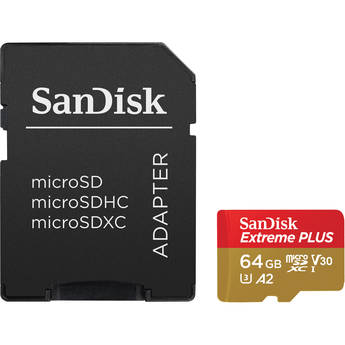 SanDisk 64GB Extreme PLUS UHS-I microSDXC Memory Card with SD Adapter