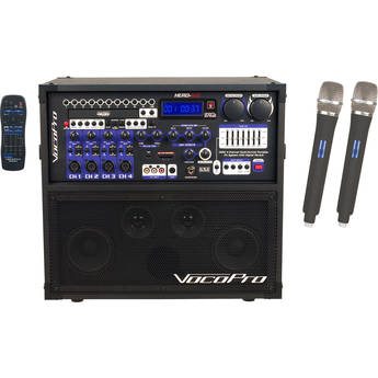VocoPro Hero-Rec-9 120W 4-Channel Multi-Format Portable P.A. System with 2 UHF Wireless Microphones
