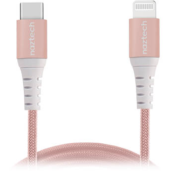 Naztech Braided Fast Charge MFi Lightning to USB Type-C Cable (4', Rose Gold)