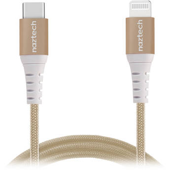 Naztech Braided Fast Charge MFi Lightning to USB Type-C Cable (4', Gold)