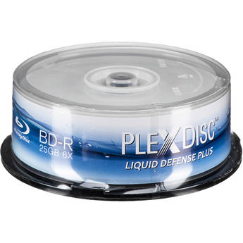 PlexDisc BD-R Glossy White Inkjet Hub Printable Discs with Liquid Defense Plus (25-Pack)