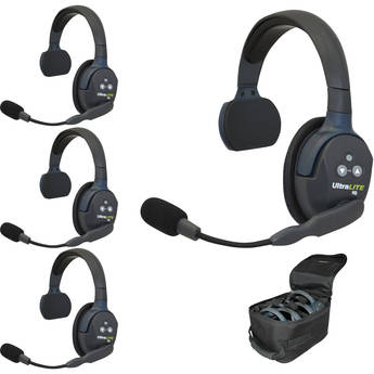Eartec UltraLITE 4-Person Full-Duplex DECT Wireless Intercom with 4 Single-Ear Headsets (1.9 GHz, USA)