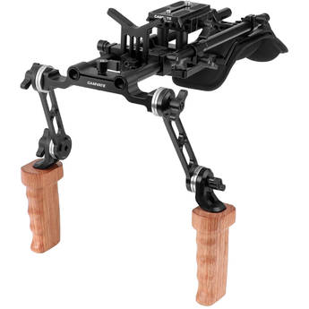 CAMVATE Pro Shoulder Support Rig with Manfrotto-Style Plate, Wood Handgrips & Lens Support